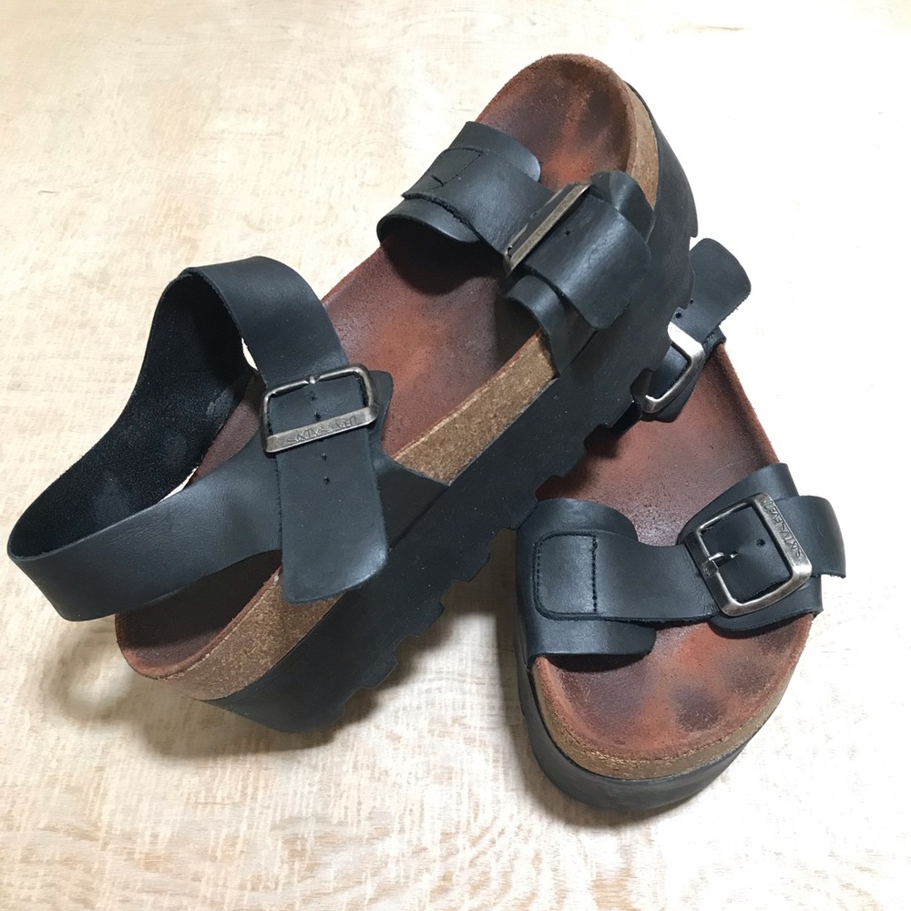 67 Sandals Ankle Platform Leather Black Women’s Size 8